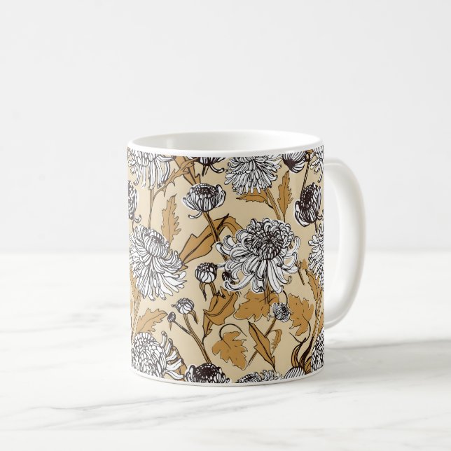 Krysantemumbloms sömlöst mönster kaffemugg (Framsida höger)