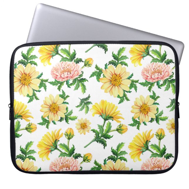 Krysanthemum Vattenfärg: Sömlös Blommigt Design Laptop Fodral (Framsidan)