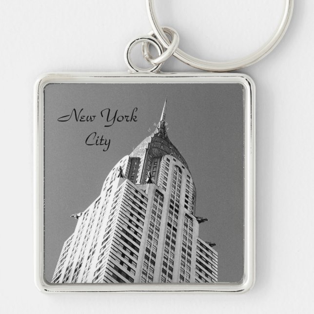 Krysler Bygger NYC Premium Keychain Fyrkantig Silverfärgad Nyckelring (Framsidan)