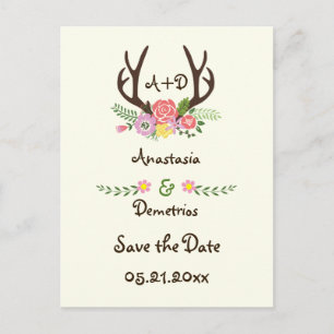 Kryss & blommor monogram bröllop Save the Date Meddelande Vykort