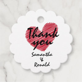 Kryssade röda hjärtan bröllopsetiketter gåvor etiketter