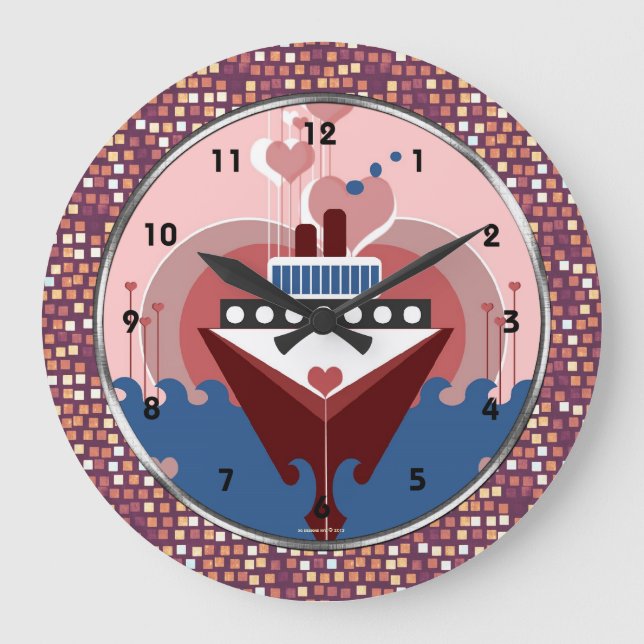 Kryssande Frakt Hjärtar Art Wall Clock Stor Klocka (Framsida)