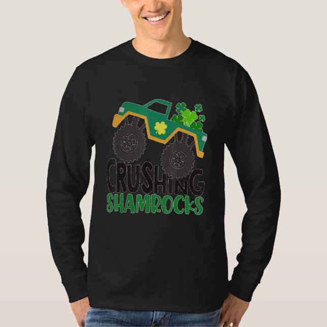 Kryssande shamrocks Monster Lastbil St patricks da T Shirt (Framsida)