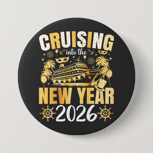 Kryssar in det nya året 2026 Rund Knapp (Framsida)
