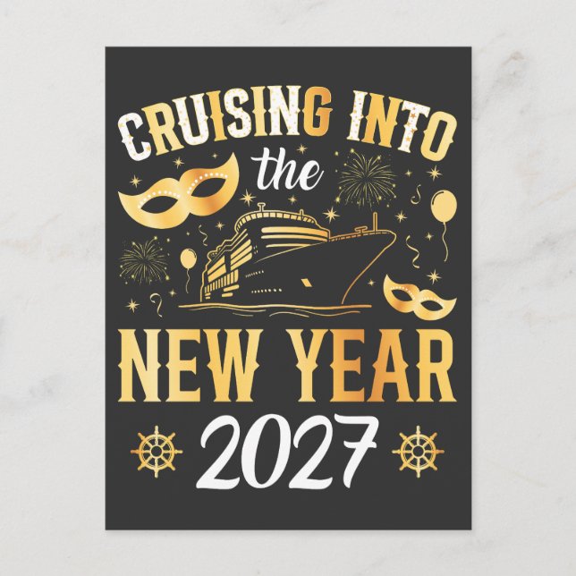 Kryssar in det nya året 2027 vykort (Framsida)