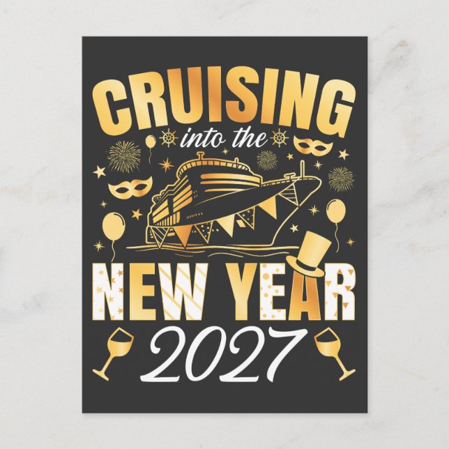 Kryssar in det nya året 2027 vykort (Framsida)