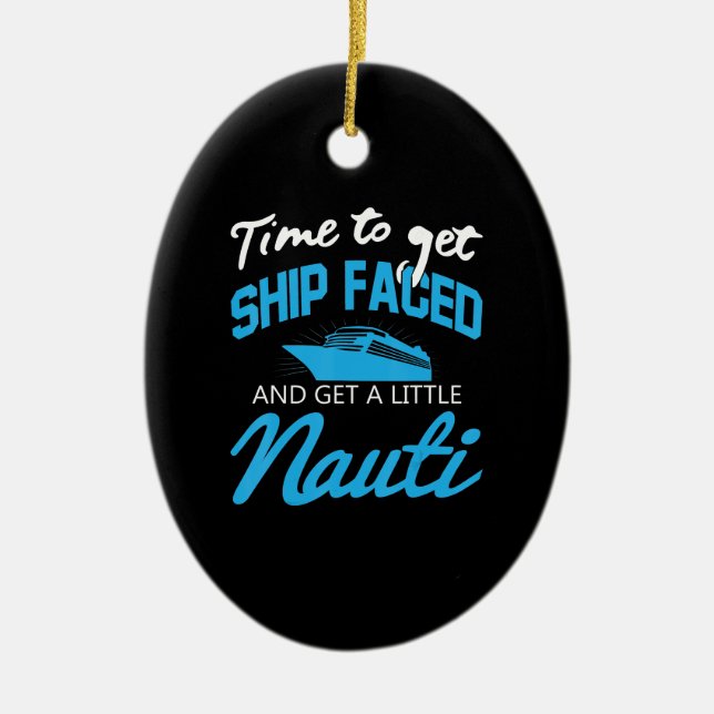 Kryssning|Funny Boat Party Shipface Family Cruise Julgransprydnad Keramik (Framsidan)