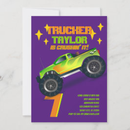 KRYSSNING IT Monster Lastbil Neon Födelsedagsfest  Inbjudningar