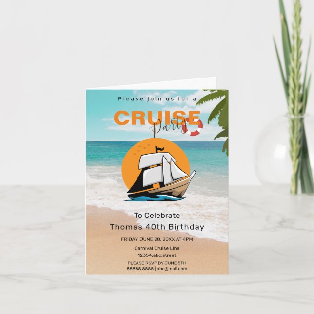 Kryssning Party 40 Födelsedagsfest Inbjudan (Framsida)