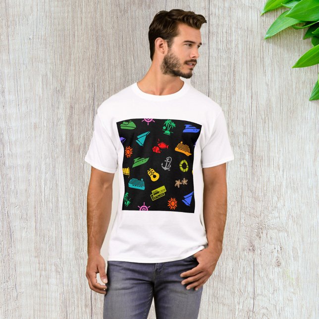 Kryssnings Semester Mönster Resa Ikoner T Shirt (Skapare uppladdad)
