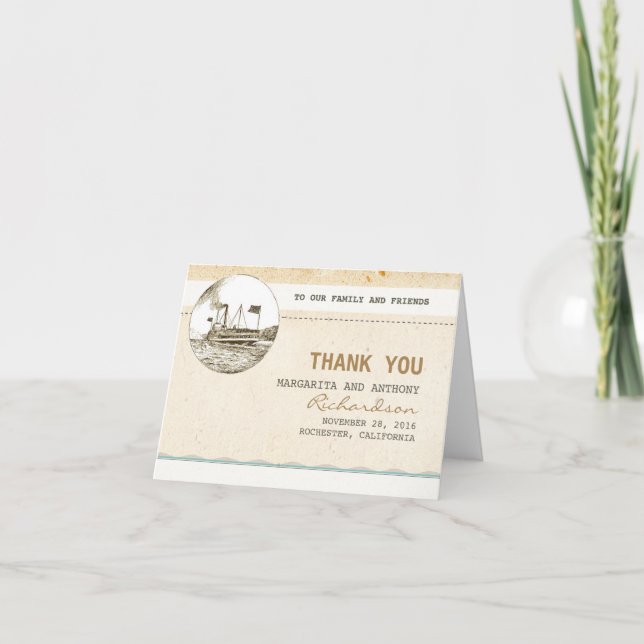 Kryssnings vintage tackkort för bröllop (Framsida)