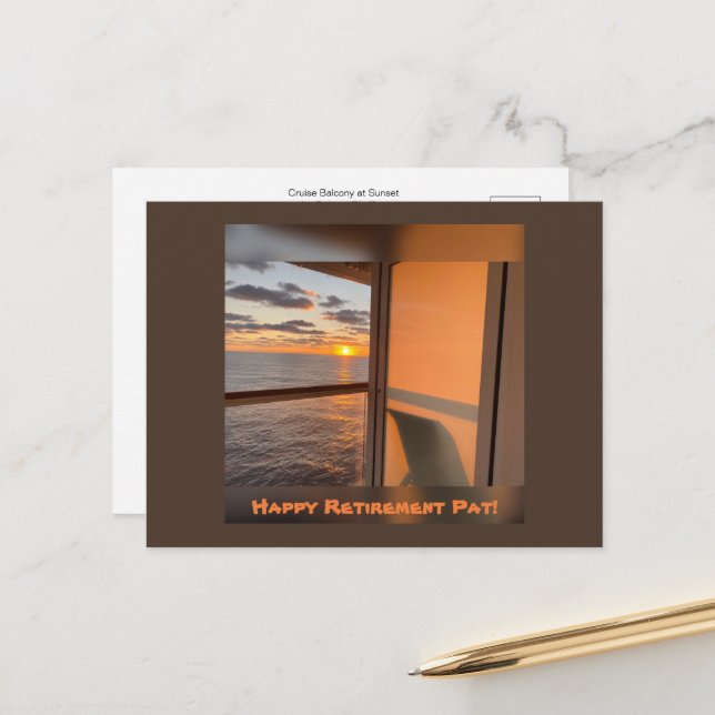 Kryssningsbalkong vid solnedgång vykort (Fram/Back In Situ)