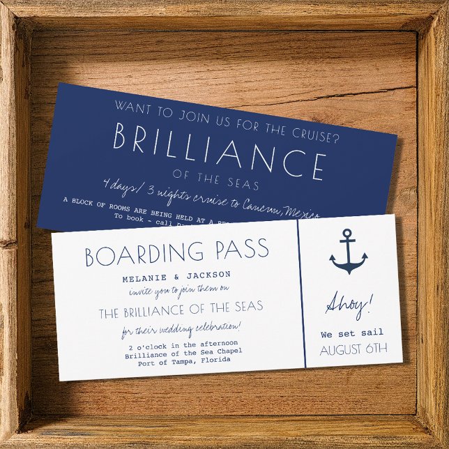 Kryssningsfartyg för Frakt Nautical Boarding Pass  Inbjudningar (Cruise Ship Nautical Boarding Pass Wedding Invitation)
