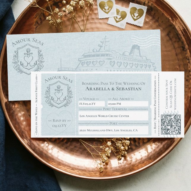 Kryssningsfartygs Ombarkningsbiljett Destination B Inbjudningar (Cruise Ship Boarding ticket Destination Wedding Invitation)