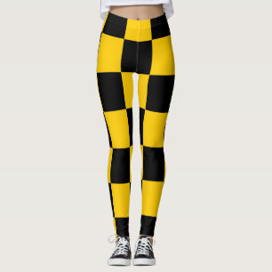 Kryssruta ~ Chess ~ Kvadratisk design, Guld och sv Leggings