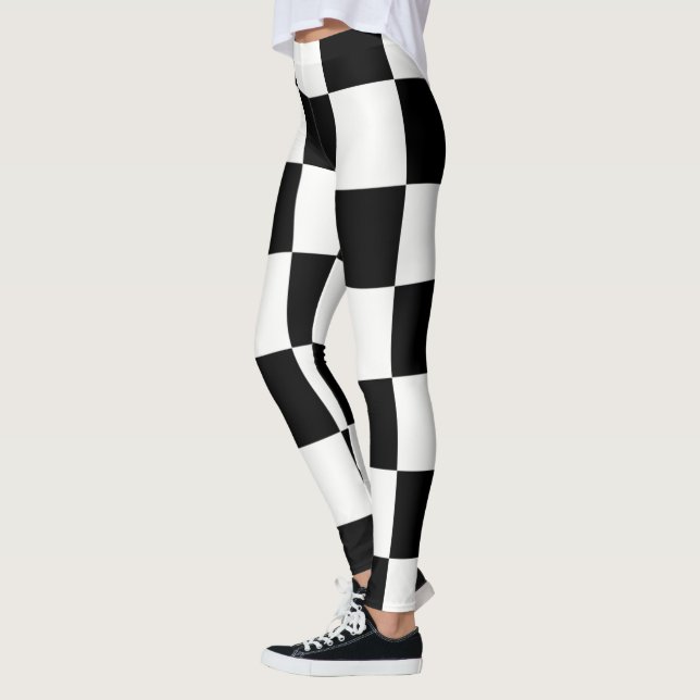 Kryssruta ~ Chess~ Square Design Black & White* Leggings (Vänster)