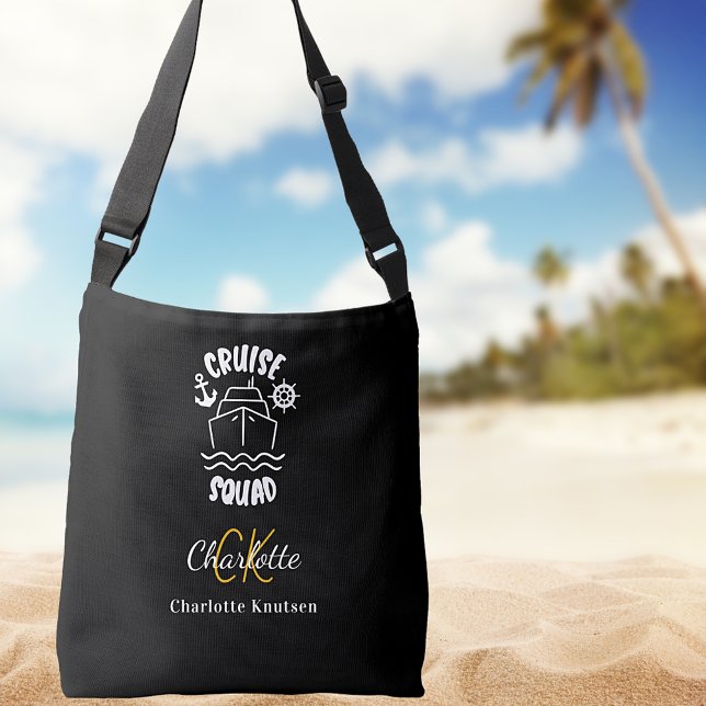 Kryssrutor svartvit namn monogram initialer axelväska (Skapare uppladdad)