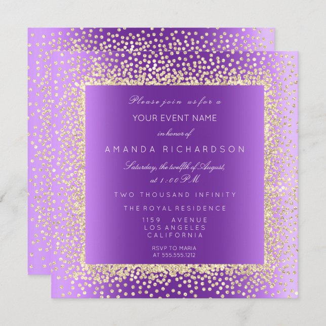 Krystal 1 Champaigne Guld Glitter Konfetti Inbjudningar (Fram/baksida)