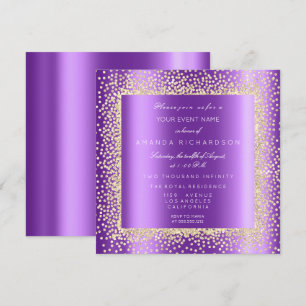 Krystal Champaigne Guld Glitter Konfetti Lila Inbjudningar