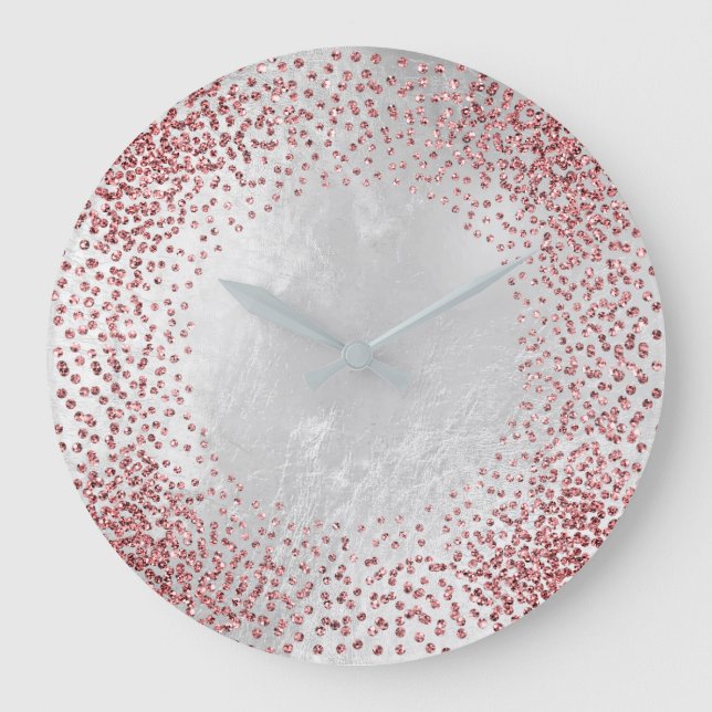 Krystals Confetti Glitter Ro Rosa Silver Grått Stor Klocka (Framsida)