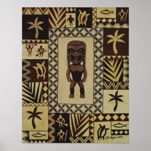 Ku Tiki Hawaiian God Krig Petroglyph Poster