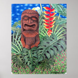 Ku Tiki Hawaiianska guden Krig Jungle Poster