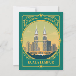 Kuala Lumpur Art Deco Petronas Twin Towers Vintage Vykort