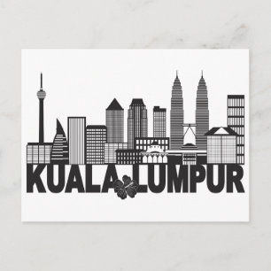 Kuala Lumpur City Skyline Text Black and White Ill Vykort