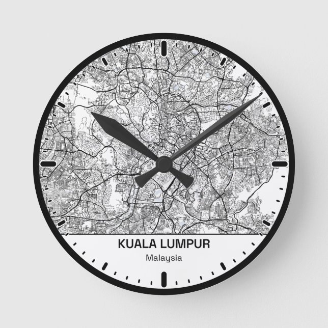 Kuala Lumpur Clock City Line Art Rund Klocka (Framsida)