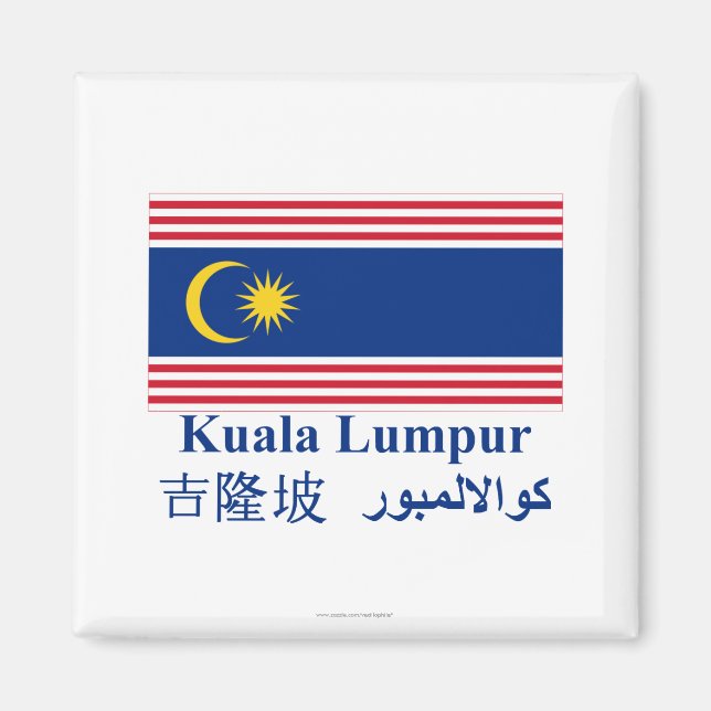 Kuala Lumpur flagga med namn Magnet (Framsidan)