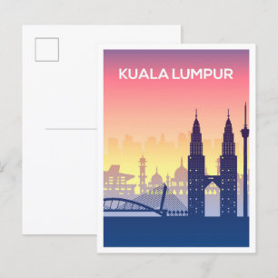 Kuala Lumpur Malaysia Art Travel Illustration Vykort
