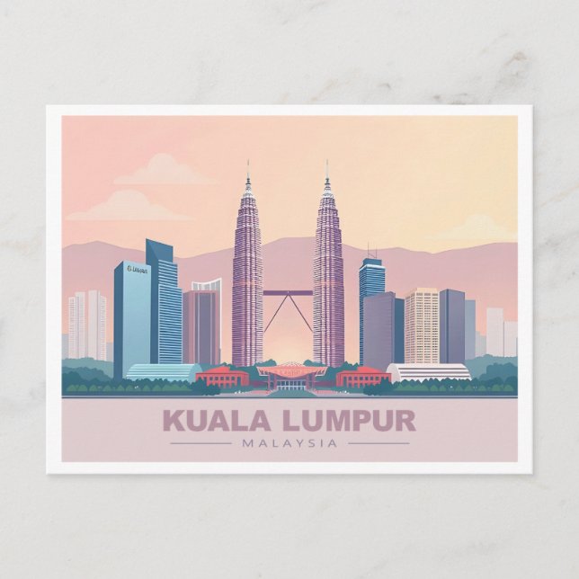 Kuala Lumpur Malaysia Pastel Travel Vykort (Framsida)
