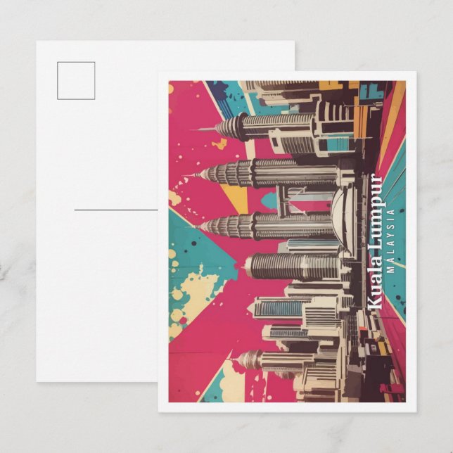 Kuala Lumpur Malaysia Pop Art Travel Illustration Vykort (Fram/baksida)