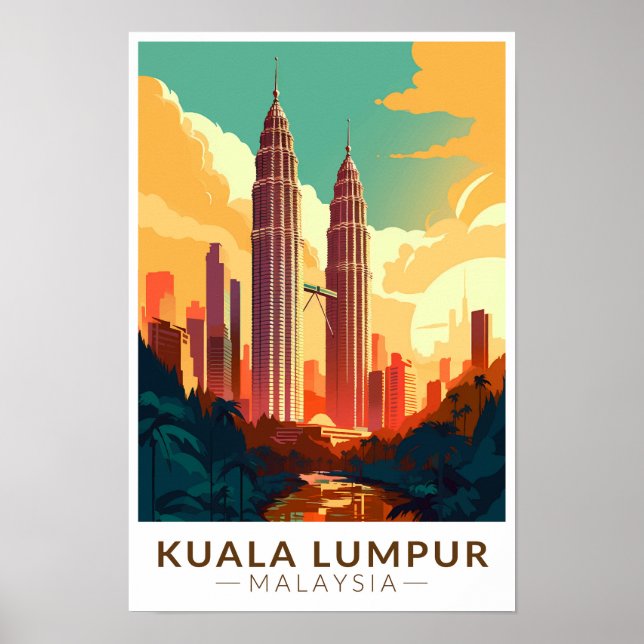 Kuala Lumpur Malaysia Resa Konst Vintage Poster (Framsidan)