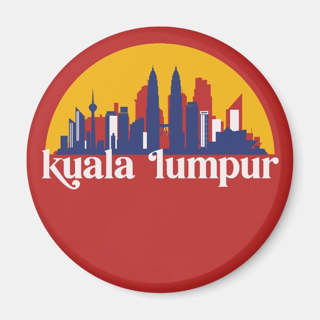 Kuala Lumpur Malaysia Retro City Skyline Cityscape Magnet (Framsidan)