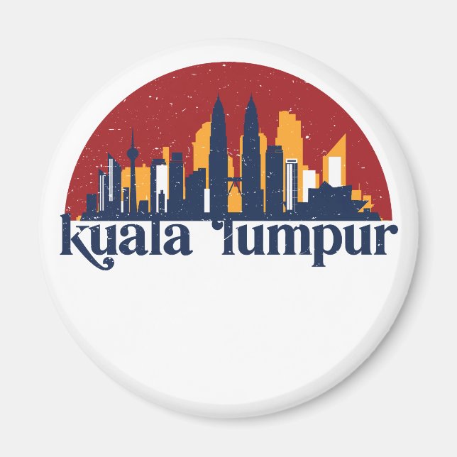 Kuala Lumpur Malaysia Retro City Skyline Cityscape Magnet (Framsidan)