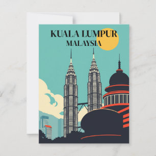 Kuala Lumpur Malaysia Retro Cityscape Vykort