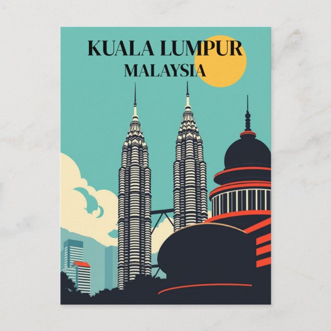 Kuala Lumpur Malaysia Retro Cityscape Vykort (Framsida)