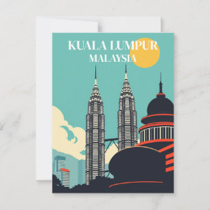 Kuala Lumpur Malaysia Retro stadslandskap Vykort