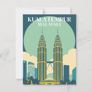 Kuala Lumpur Malaysia Retroa Torn Stadsvy Vykort