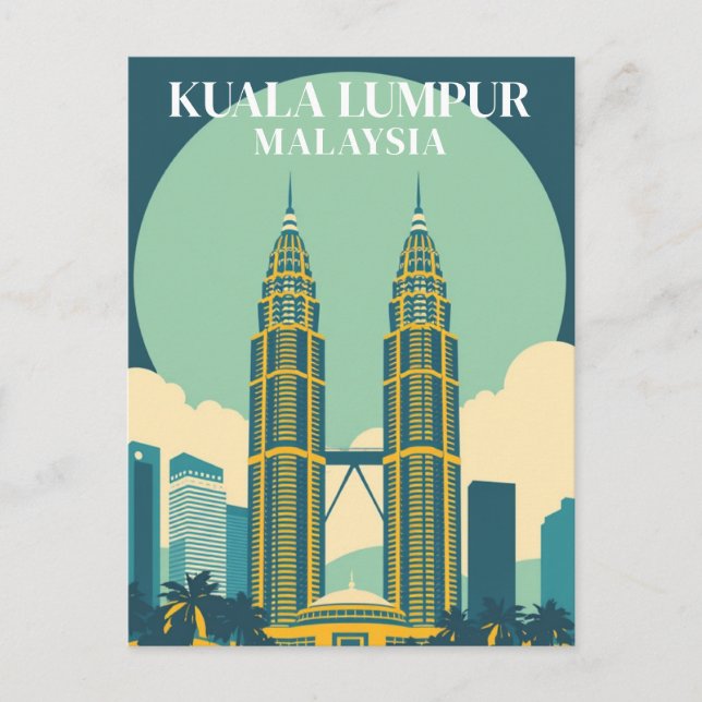 Kuala Lumpur Malaysia Retroa Torn Stadsvy Vykort (Framsida)