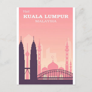 Kuala Lumpur Malaysia Rosa Vintage resor Poster Vykort