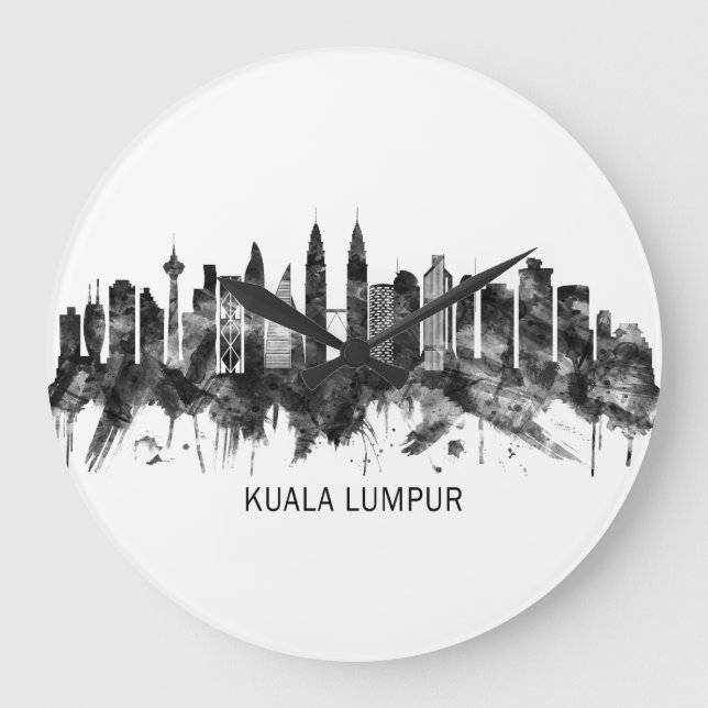 Kuala Lumpur Malaysia Skyline BW Stor Klocka (Framsida)