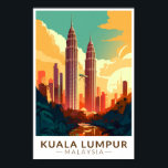 Kuala Lumpur Malaysia Travel Art Vintage Poster<br><div class="desc">Kuala Lumpur-återresedesign. Staden är också hem för brittiska markeringar under kolonialtiden,  såsom Kuala Lumpur Railway Station och Sultan Abdul Samad Byggnad.</div>