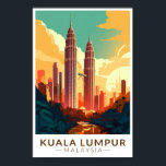 Kuala Lumpur Malaysia Travel Art Vintage Poster<br><div class="desc">Kuala Lumpur-återresedesign. Staden är också hem för brittiska markeringar under kolonialtiden,  såsom Kuala Lumpur Railway Station och Sultan Abdul Samad Byggnad.</div>