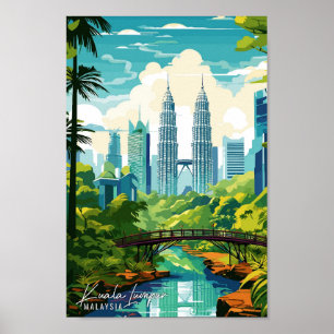 Kuala Lumpur Malaysia vintage resor illustration Poster