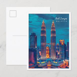 Kuala Lumpur Malaysia Vintage resor Illustration Vykort