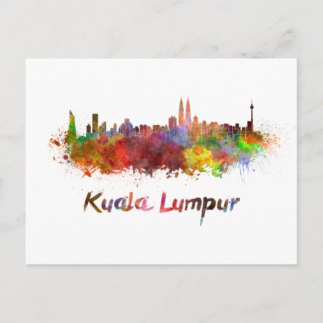 Kuala Lumpur Skyline i vattenfärgstänk Vykort (Framsida)