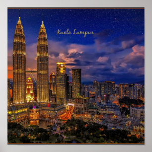 Kuala Lumpur skyline nattetid Poster