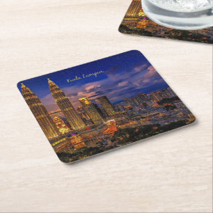 Kuala Lumpur skyline nattetid Underlägg Papper Kvadrat